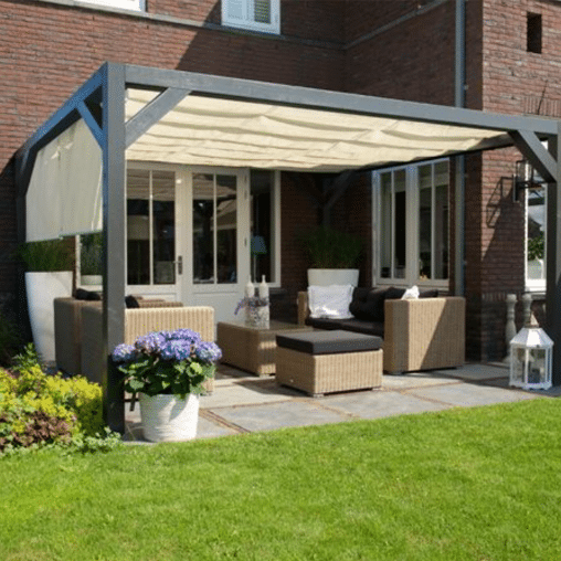 Pergola aluminium grijs 'Wall 1' (3.91 x 4.02 meter)